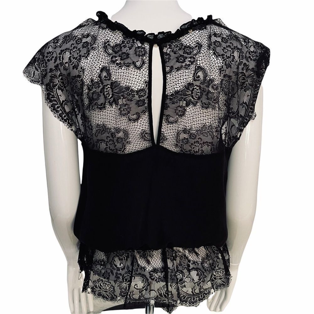Express Black Lace Peplum Silk Blouse Sequins M - Picture 4 of 15